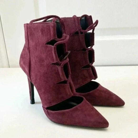 Aldo Ankle Boots Lace Up High Stiletto Heel CutOut Burgundy Suede Size 7.5 - Picture 6 of 16